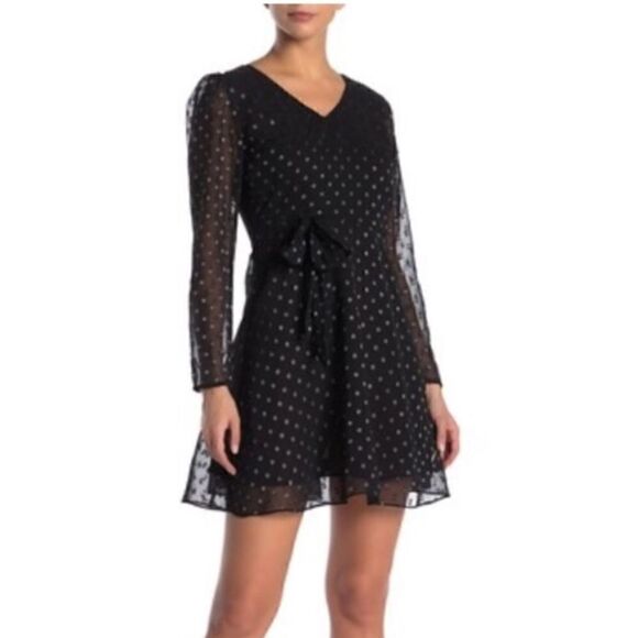 NWT WB Sz 6 Chiffon Black dress silver dots - Picture 1 of 7